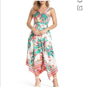 Vince Camuto Floral Handkerchief-hem Midi Dress